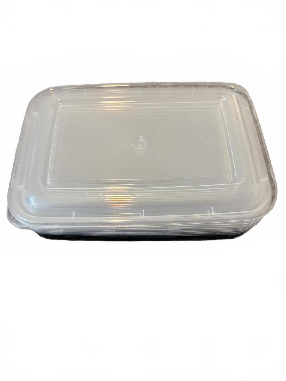 Pack of 8 Black & Clear Plastic Food Storage Containers